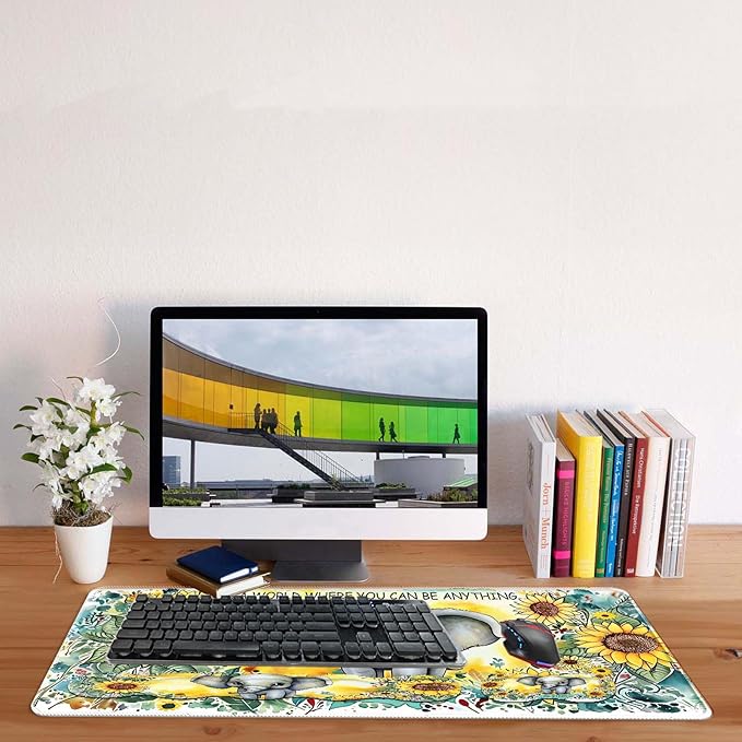 Keyboard Mouse Pad SetLarge Desk Pad+Keyboard Wrist Rest+Mouse Pad Wrist Support+CoasterEasy Typing Pain Relief Non-Slip Mousepad Wrist Support Mousepad Set Home OfficeSunflower Elephant