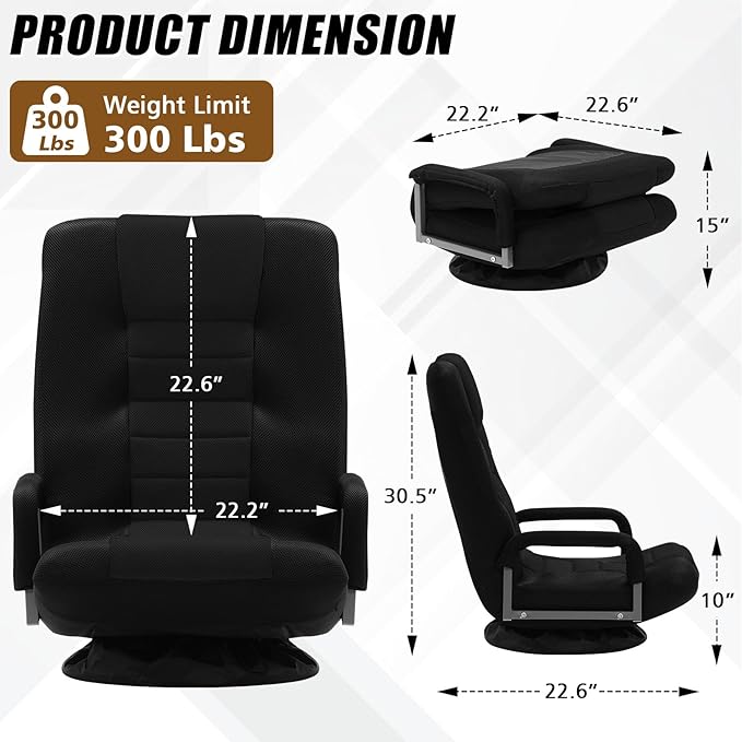 Swivel Gaming Chair Multipurpose 2PACK Floor Gaming Chair for Playing Video Games TV Reading w/Armrest Lumbar Support &amp 6 Adjustable Postion Backrest for Adults Black