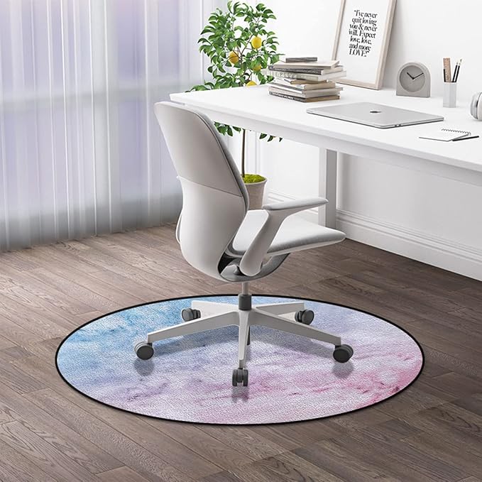 Light Blue Baby Pink Round Office Chair Mat Computer Gaming Chair Mats Pastel Toned Cloudy Hazy Crack Lines Printed Protector Mats Machine Washable Office Desk Chair Mat Marble Diameter 48 in