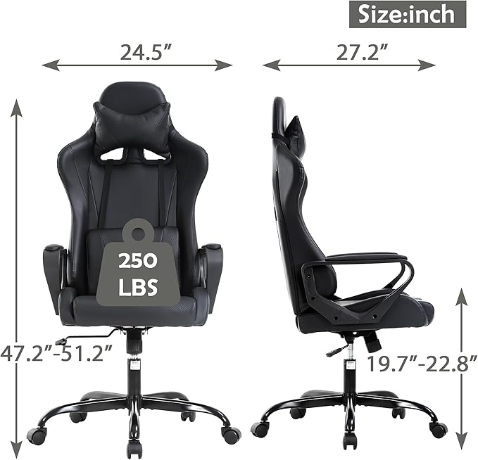 Gaming Chair High Back PU Leather Gaming Chairs Computer Chair with Armrest Headrest and Lumbar Support for Kids Teen Adults Men Women Height Adjustable Gamer Chair Computer Chairs for Adults