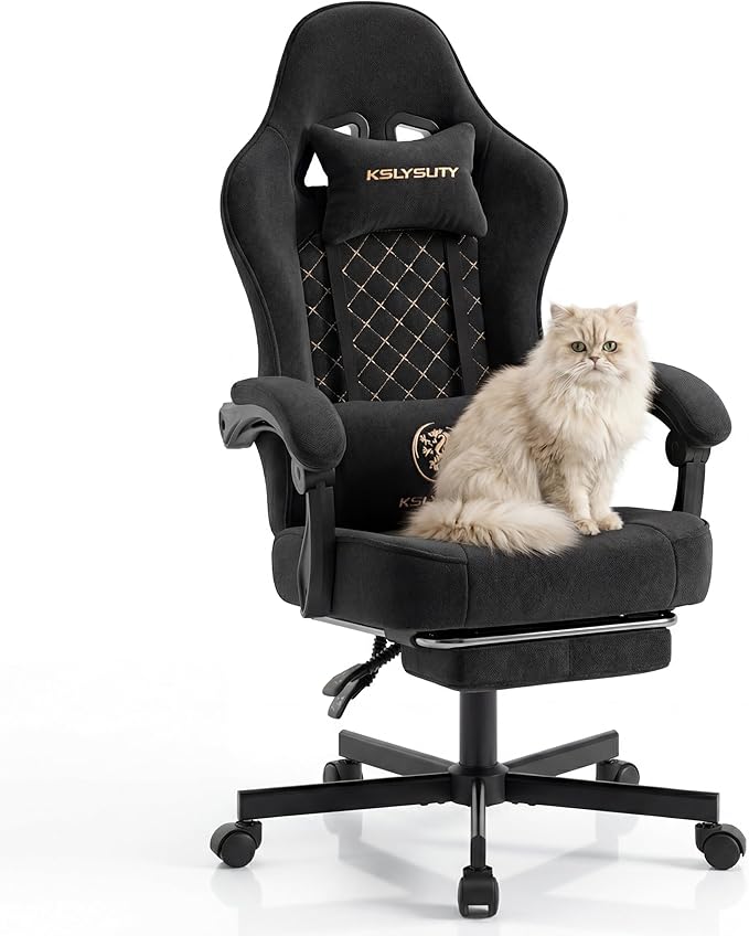 Desk Computer Gaming Chair - High Back Ergonomic Office Chair with Footrest and Lumbar Support Swivel Comfy Home Gamer Video Game Chairs with Pocket Spring Cushion for Adults (Black Fabric)