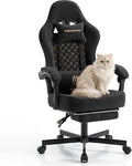 Desk Computer Gaming Chair - High Back Ergonomic Office Chair with Footrest and Lumbar Support Swivel Comfy Home Gamer Video Game Chairs with Pocket Spring Cushion for Adults (Black Fabric)