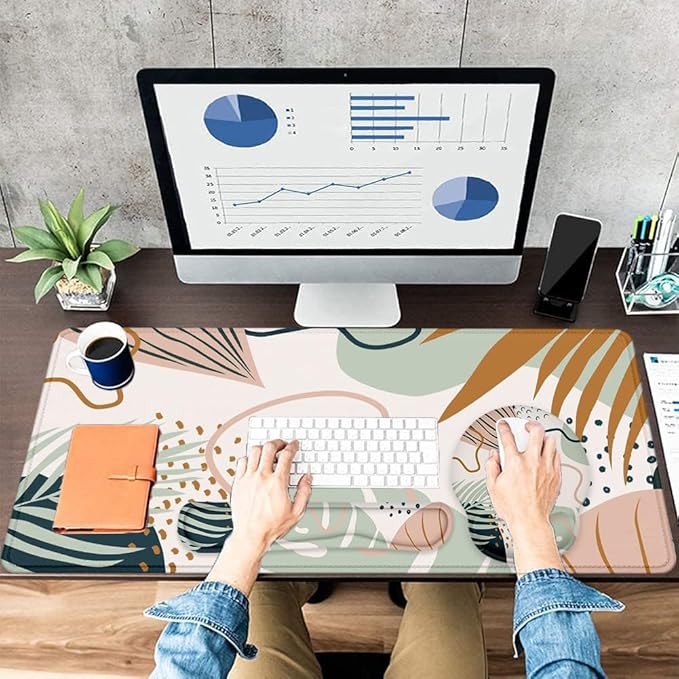 LATEEFAH Mouse Pad with Wrist Rest Large Mouse Pad Ergonomic Gaming Desk Pad Keyboard Wrist Rest Set 4-in-1 Desk Mat Keyboard Mat for Home Office