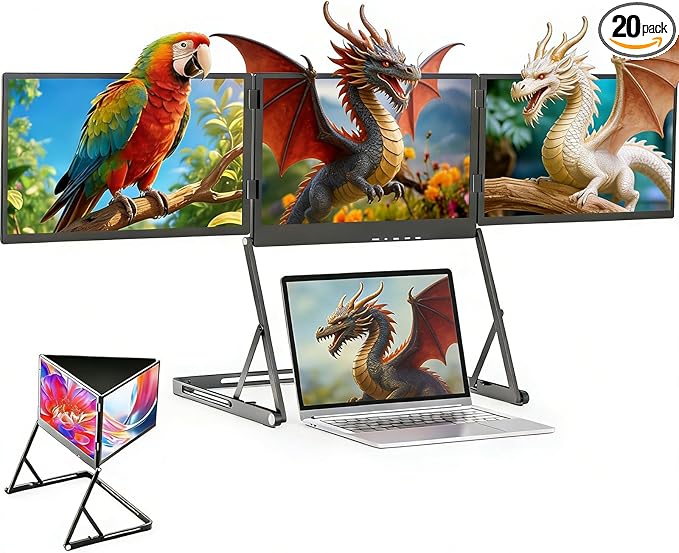 15.6 Laptop Screen Extender Monitor Portable Quad Monitor Just 1 Cable for 3 Screens FHD 1080P IPS Laptop Extender Compatible with Wins/Mac for 13.6 - 17.3 Laptops