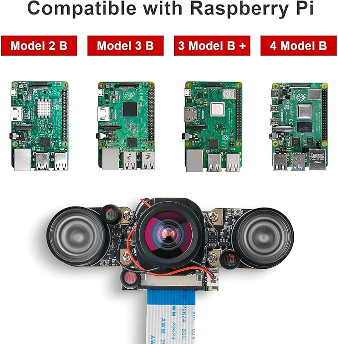 MakerFocus Raspberry Pi 4 Camera 5MP OV5647 Fisheye Camera Automatically Switching Between Day and Night Vision IR-Cut Webcam Compatible with Raspberry Pi 4B/3B+/3B/2B