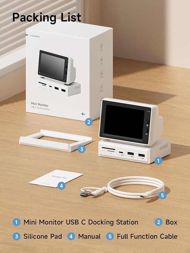 Hagibis 3.5inch IPS USB Mini Screen with USB C Hub USB-C&ampHDMI Monitor AIDA64 Mini PC CPU RAM HDD Data Monitor Temperature Electronic Album Floating Lyrics Display Sub Screen for Laptop PC (960x64