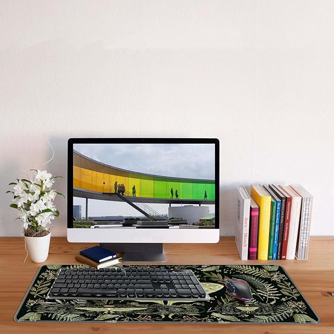 Keyboard Mouse Pad SetLarge Desk Pad+Keyboard Wrist Rest+Mouse Wrist Support+CoasterEasy Typing Pain Relief Non-Slip Wrist Support Mousepad Set Home OfficeLuna Moth Series
