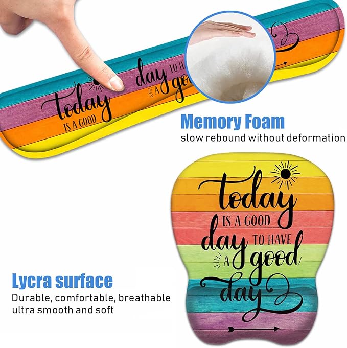 Mouse Pad Wrist Support and Keyboard Wrist Rest Set with Coasters Today is a Good Day to Have a Good Day Inspirational Quote with Non-Slip PU Base Ergonomic Mousepad for Computer Laptop Home Office