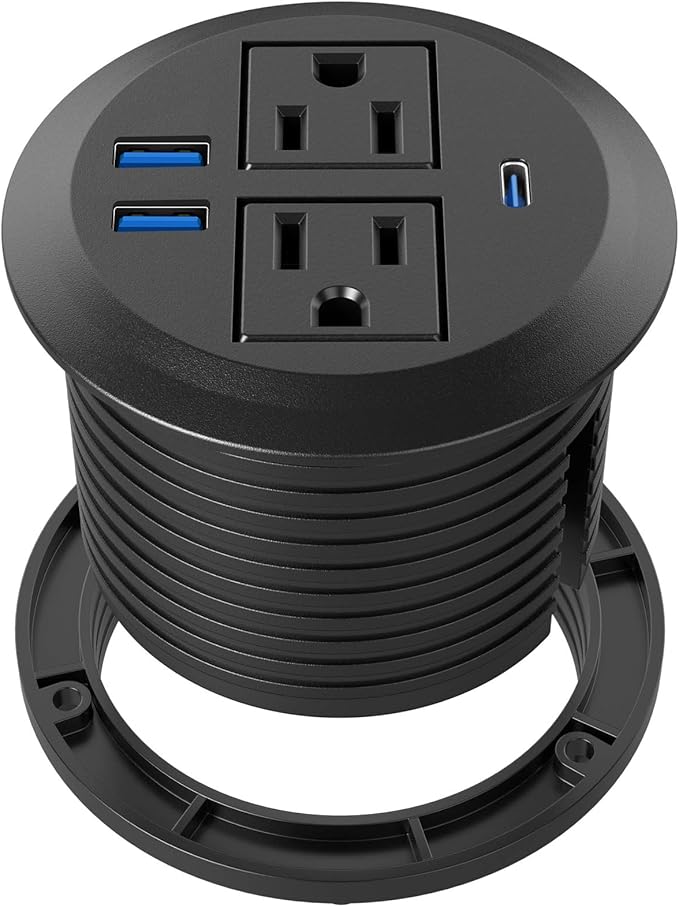 Recessed Power Grommet with AC Outlets 20W Fast Charging USB-C Port - Flush-Mount for DesktopWorkspace Essential Desk OutletETL Listed