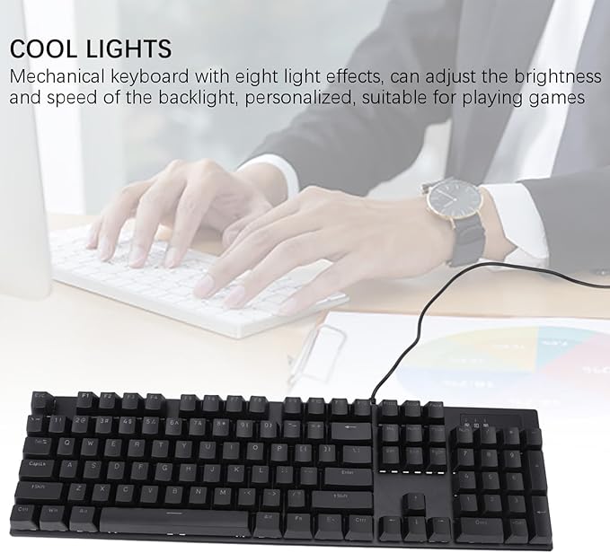 ZJchao Wired Mechanical Keyboard Blue Switch 104 Keys with Backlight Gaming Office