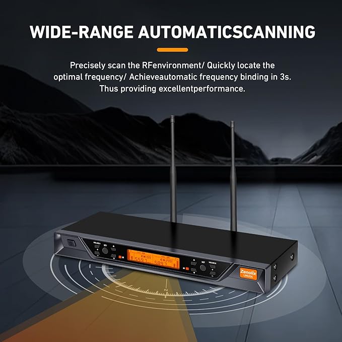 UM206 2 Channel Wireless Microphone System with Dynamic Mics 200ft Range UHF Frequencies Dual Wireless Handheld Mics for Karaoke Singing DJ Stage Church and Recording