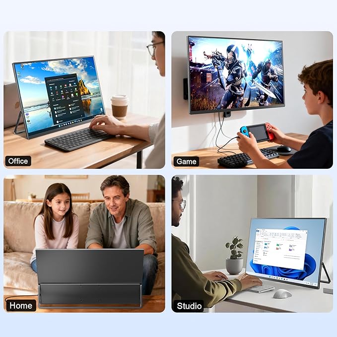 Portable Monitor 18.5'' 1080P 100Hz 100% sRGB Aluminum Alloy Shell IPS Travel Monitor with USB-C HDMI Large Portable Screen for Laptop MacBook PC PS4/5 Gaming Monitor with Kickstand