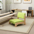 ELEFOCUS Japanese Floor Chair with Back SupportLow-Back Meditation Floor Seat with Soft CushionPortable Timber Armless Tatami Chair(Green Cotton B)