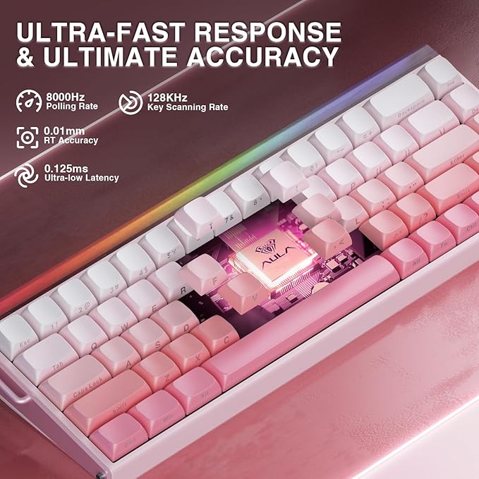 AULA Hero 68 HE 60% Wired Gaming Keyboard Hall Effect Magnetic Switch Keyboard with Adjustable Actuation Fast Trigger Mode 8K Hz Polling Rate 0.125ms LatencyRGB Backlit Side Printed PBT Keycaps