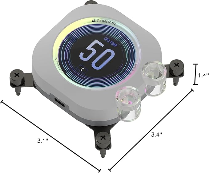 CORSAIR XC7 RGB Elite LCD CPU Water Block - 480x480 IPS LCD Screen - 31 RGB LEDs - USB-C - Fits Intel® LGA 1700 AMD® AM5 and Older - White