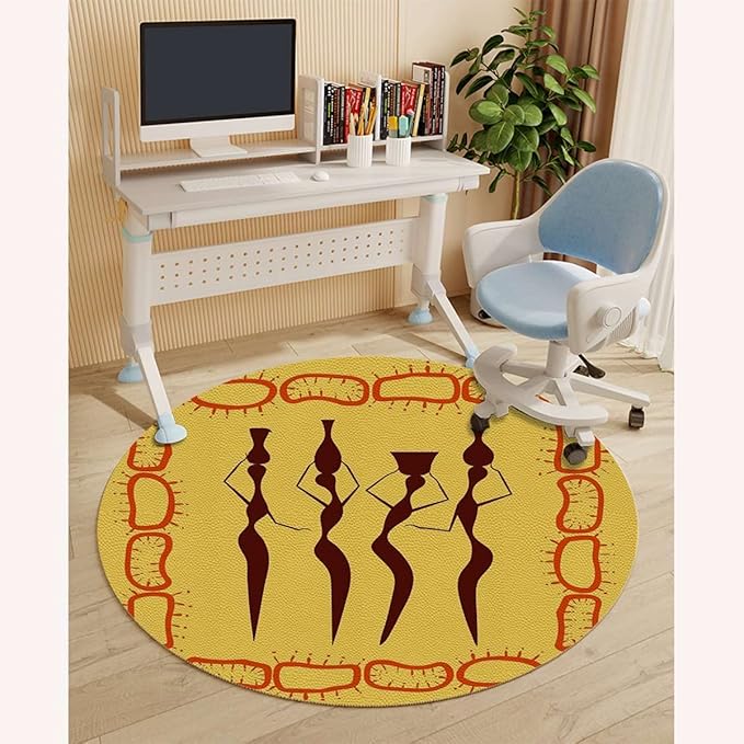 Orange PU Leather Desk Chair Mat for Hard Floors Young Women in Stylish Theme Dance Moves Computer Chair Matfor Rolling ChairLarge Floor ProtectorEasy Clean Africa Dancing Diameter 47.2 in