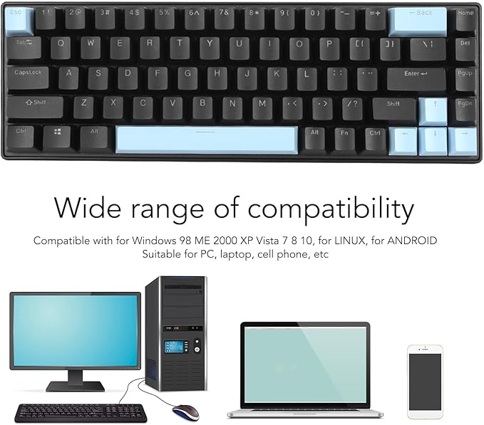 Vikye Mechanical Gaming Keyboard RGB Backlight Compact 68 Keys Mini Wired Office Keyboard with Blue Switch Suitable for Windows for Android PC Laptop (Black
