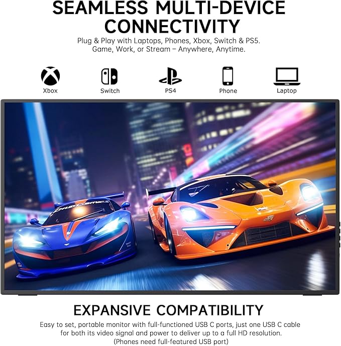 24.5 2K Portable Monitor 165Hz Gaming Monitor with 100% sRGB IPS Panel Built-in Adjustable Stand &amp VESA Mount USB-C HDMI External Second Screen for Laptop PC Phone Xbox PS5 Switch