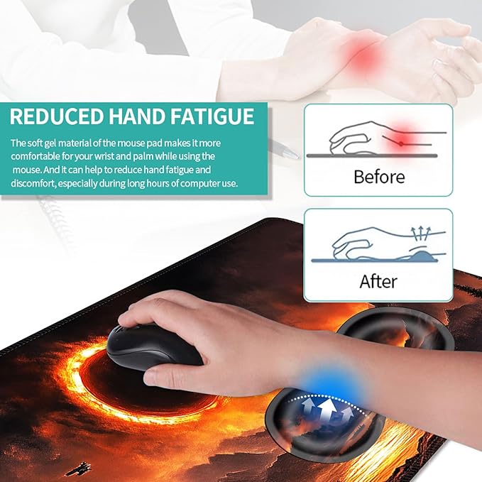 Keyboard Mouse Pad Set Extended Gaming Mouse Pad+Ergonomics Keyboard Wrist Rest Support Memory Foam Easy Typing Pain Relief 4Pcs XL Ultra Thick Desk MatFantasy Mountain