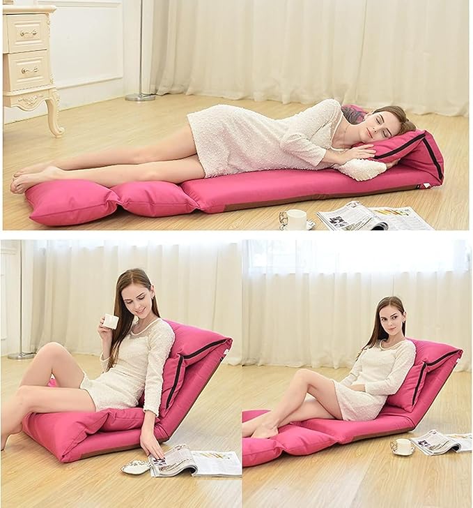 BTZHY Floor Chair Floor Recliner Foldable Tatami Lazy Sofa Recliner Adjustable Home Leisure Window Chair Nursing Chair Family Balcony Meditation Chair Watching TV Chair(Rose)
