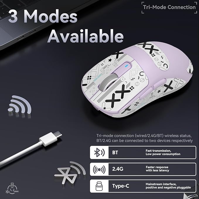 ATTACK SHARK X3 Wireless Gaming Mouse 49g Bluetooth/2.4G/USB-C Ergonomic Computer Mouse PAW3395 26K DPI Sensor 200h Battery Life Programmable Buttons Gaming Accessories for PC/Laptop/Mac