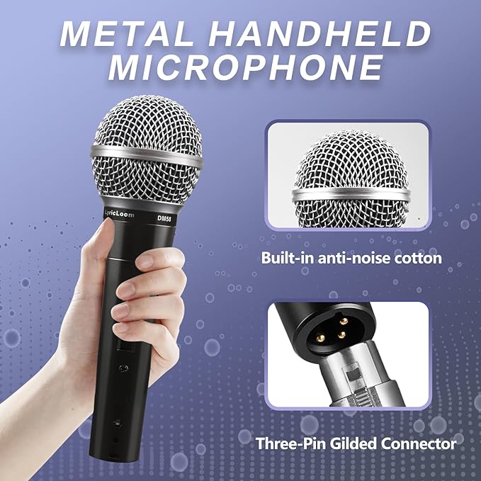 LyricLoom 2 Pack Wired Microphone for Karaoke Singing Vocal Dynamic Mics with Switch16.4ft Cable with 3.5mm Adapter Metal Handheld Corded Microphone for Speaker Karaoke Machine Amplifier