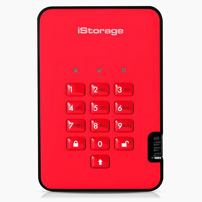 iStorage diskAshur2 HDD 3TB Red | Secure portable hard drive | Password protected | Dust &amp water resistant | Hardware Encryption