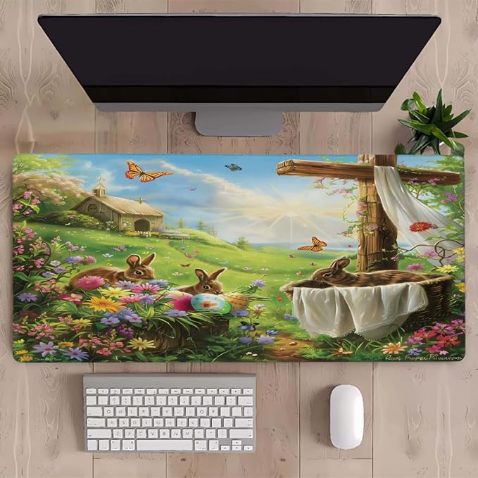 Large Easter Mouse Mat Computer Mousepad with Non-Slip Rubber Base Waterproof Mouse Pad Desktop Keyboard Pad for GamerHome School Laptop Office Accessories16x35.5inZ (212)