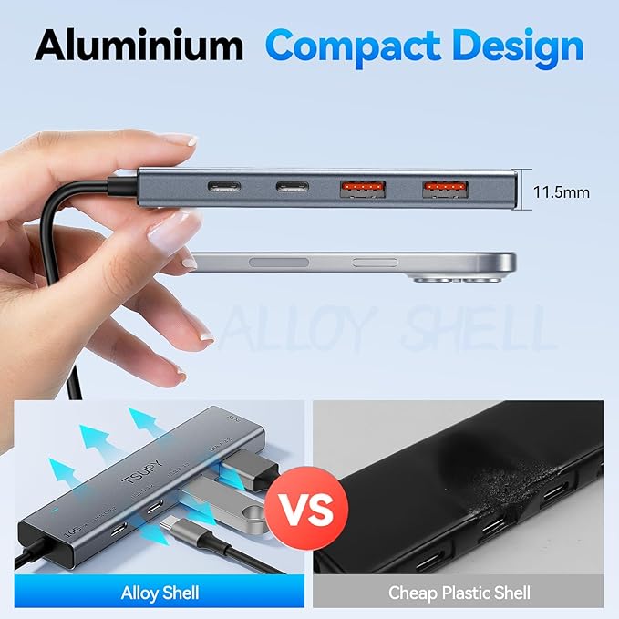 USB C HUB 10Gbps TSUPY USB HUB with 4K 60Hz HDMI 3* USB 3.2 A Ports 100W Power Delivery USB Port Multi USB C Splitter Adapter HUB for MacBook Air/Pro iPad Air/Pro iMac TabletPhone