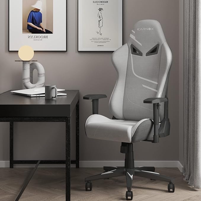 KARNOX Gaming Chair Ergonomic Computer Chair Lumbar Support Office Chair Adjustable Reclining Desk PC Chair with Armrest and Headrest for Adults Comfortable Racing ChairSilver Grey