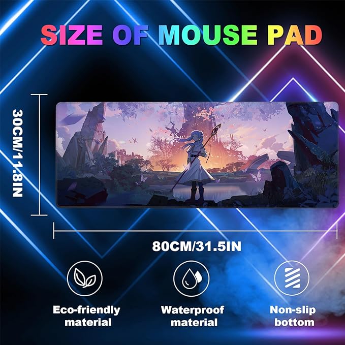 Anime Mouse Pad Water Resist Keyboard PadMouse Pads with Non-Slip Rubber BaseOffice Computer Key Board Mousepad Computer Keyboard Mousepads Mat 800 x 300mm / 31.5×11.8 inches (Frieren B)