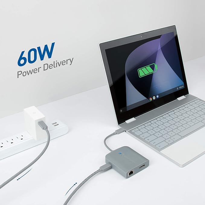 Cable Matters USB C Hub DisplayPort 4K@60Hz (USBC DisplayPort Hub) 100Mbps Ethernet 2X USB 60W Host Charging in Gray - Thunderbolt 4 / Thunderbolt 3 Port Compatible for MacBook Pro