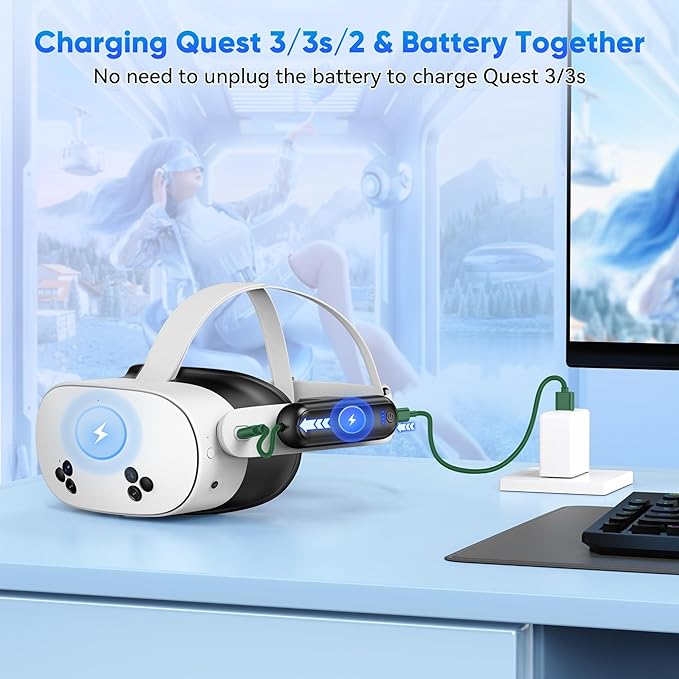 Kinwin Battery Pack for Meta Quest 3S/3/2 20000mWh 18W Fast Charging Battery for Oculus Quest 3S/3 Accessories Extended VR Headset Battery Lightweight and Portable Charger for Extra 2-4H Black