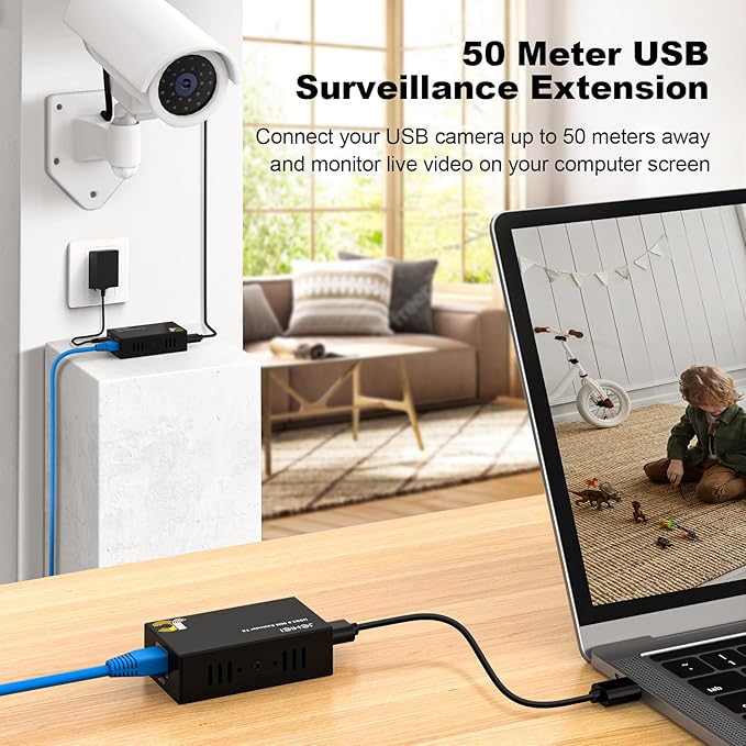 USB Extender Over Cat6/7 Up to165ft/50M JCHICI 4 USB 2.0 Ports Plug and Play No Driver POC Keyboard and Mouse Over Ethernet