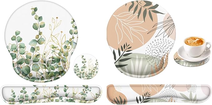 iLeadon Mouse Pad with Wrist Rest Set Ergonomic Mouse Pad with Non-Slip Base for Computer Home Easy Typing &amp Pain Relief Mouse Pad Wrist Support Eucalyptus