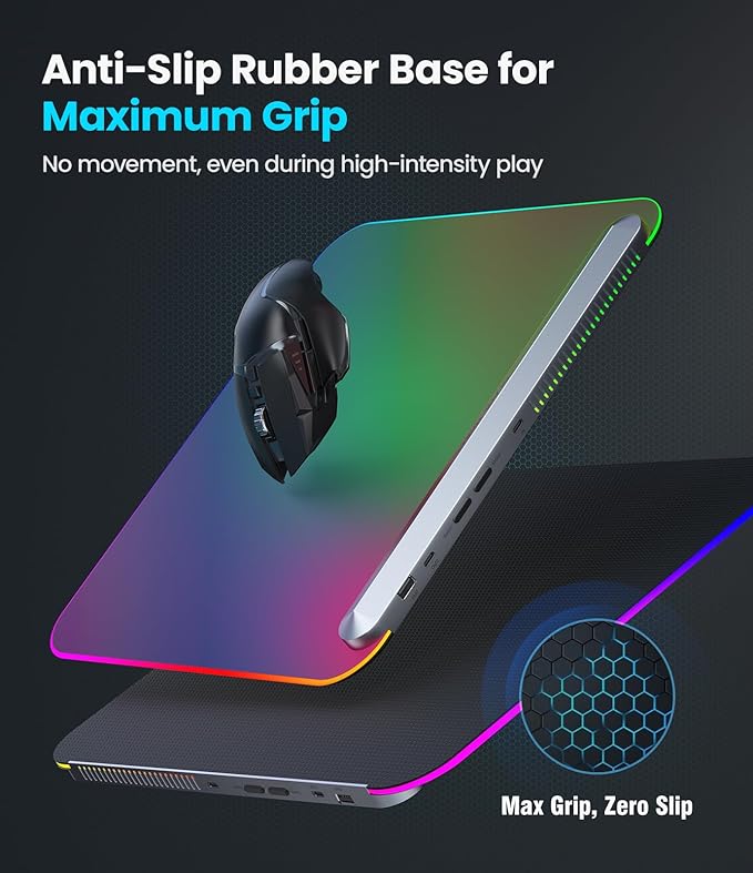 BladeHawks BX10 Fully Illuminated RGB Gaming Mouse Mat: Backlit Design - 15 Zone Chroma Lighting - USB 2.0 Port - Detachable USB Type C Cable - Micro Textured Surface - Anti Slip Base-Silver