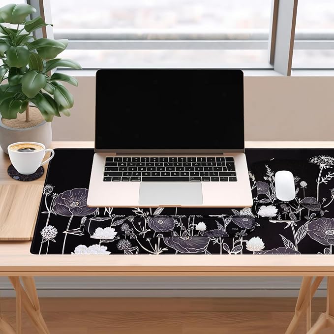 MOSISO Keyboard Mouse Pad Set Large Gaming Mouse Pad&ampKeyboard Wrist Rest&ampMouse Wrist Rest&ampCoaster Ergonomic Non-Slip Retro Flower Floral Mousepad with Raised Memory Foam for Home Office