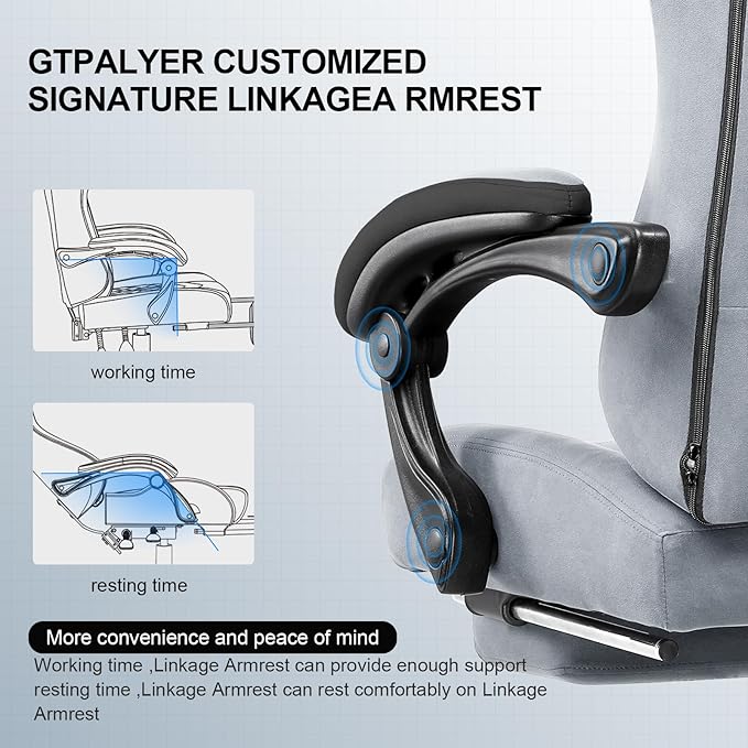 GTPLAYER Gaming Chair Computer Office Chair with Pocket Spring Cushion Linkage Armrests and Footrest High Back Ergonomic Computer Chair with Lumbar Support Task Chair with Footrest