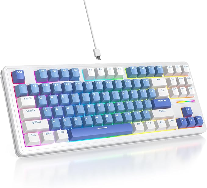 Owpkeenthy 75 Percent Gaming Keyboard Gasket Mounted87 Key Wired TKL Mechanical Keyboard Hot Swappable Linear Pre-lubed Linear Switch South-Facing RGB Backlit for PC Laptop (N-Blue)