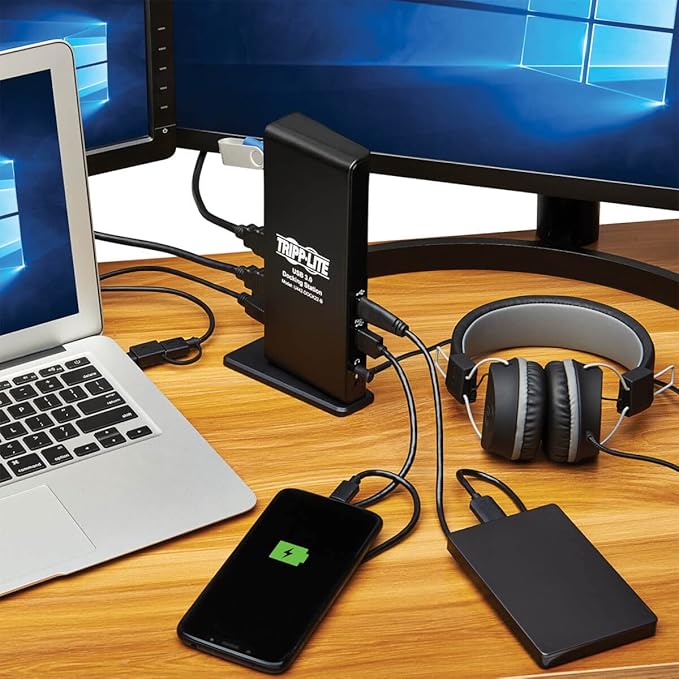 Tripp Lite Double Monitor USB-A/USB-C Dock Universal Laptop Docking Station Hub HD 1080p @ 60 Hz Two HDMI Ports Six USB-A 3.2 Port Hub Gigabit Ethernet Port 1-Year Warranty (U442-DOCK22-B)