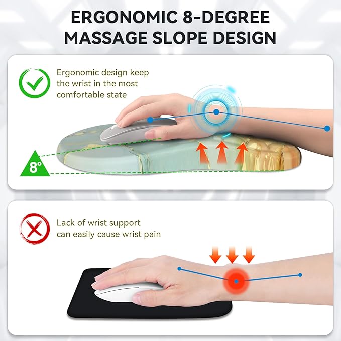 AIMSA Upgraded Wrist Rest Support Mouse Pad Ergonomic Mousepad Massage Memory Foam Design Pain Relief Comfortable Wrist Cushion Mat Non-Slip PU Base for Home Office Colorful Marble