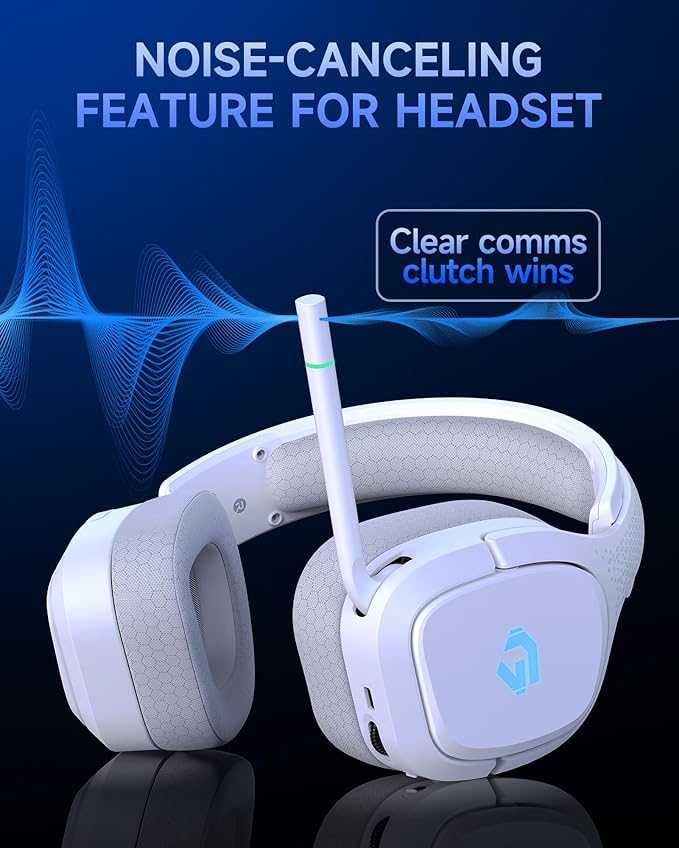 2.4GHz Wireless Gaming Headsets for PS5 PS4 PC Switch - Bluetooth 5.4 Gaming Headphones with Noise Canceling Mic Low Latency Connection 3D Immersive Surround Sound 30H Battery White