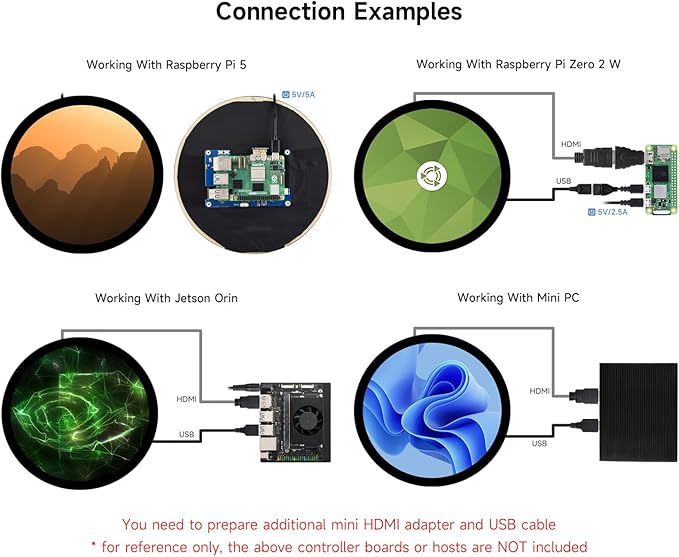 waveshare 7inch HDMI Round Capacitive Touch Display 1080 × 1080 Resolution IPS Display Panel 10-Point Touch Optical Bonding Toughened Glass Panel