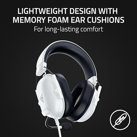 Razer BlackShark V2 X Gaming Headset: Special Edition - 50mm Drivers - Cardioid Mic - Comfortable Noise Isolating Earcups - for PC Mac PS5 Xbox One Nintendo Switch via 3.5mm Audio Jack - White