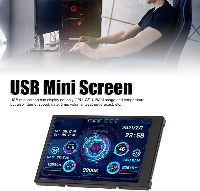 Pomya 3.5 Inch USB Mini Screen 360 Rotation 320 x 480 Resolution Monitor Computer Monitor