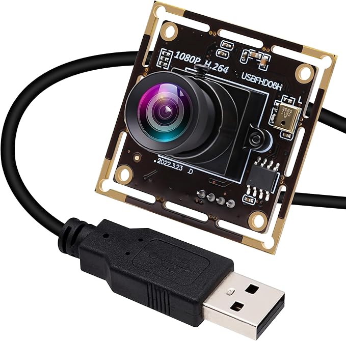 ELP Sony IMX323 Sensor Mini Low Light Wide Angle USB Camera Module with 100degree No Distortion Lens HD 1080P 0.01Lux USB2.0 Video Webcam Board UVC H.264 PC Camera for Computer Laptop