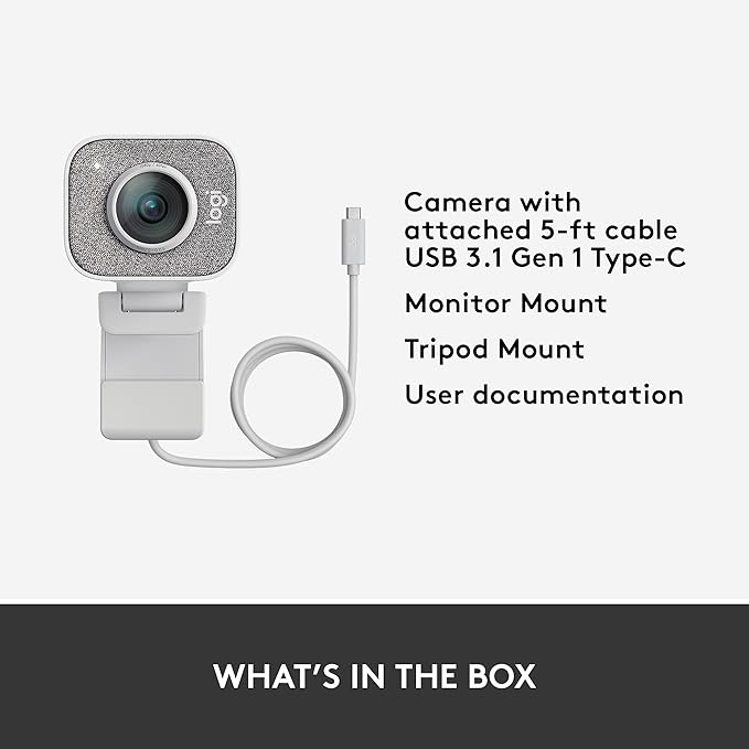 Logitech StreamCam Premium Webcam for Streaming and Content Creation Full HD 1080p 60 fpsWorks with Microsoft Teams Google Meet Zoom Nintendo Switch 2’s new GameChat mode for PC/Mac– Off-White