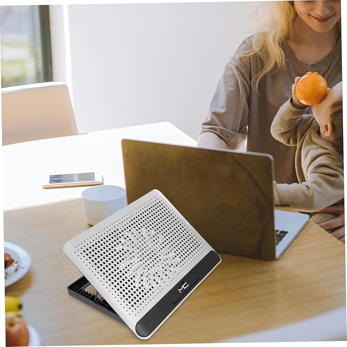Laptop Cooler Stand Thin and Quiet Mute Computer Fan with Brackets Durable Aluminum Alloy Support Frame for Home Use Silver