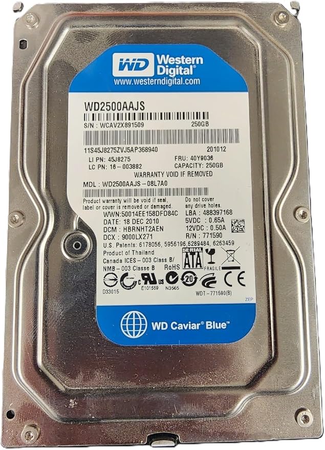 Western Digital 250 GB Caviar Blue SATA 3 Gb/s 7200 RPM 8 MB Cache Bulk/OEM Desktop Hard Drive - WD2500AAJS