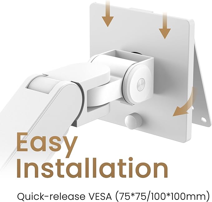 BenQ BSH02 Ergo Monitor Arm -Gas Spring Monitor Stand for Up to 45'' &amp 44lbs Screens Heavy Duty Quick Installation No Sagging Top Clamp and Grommet Base Reinforcement Plate VESA 75x75 &amp1